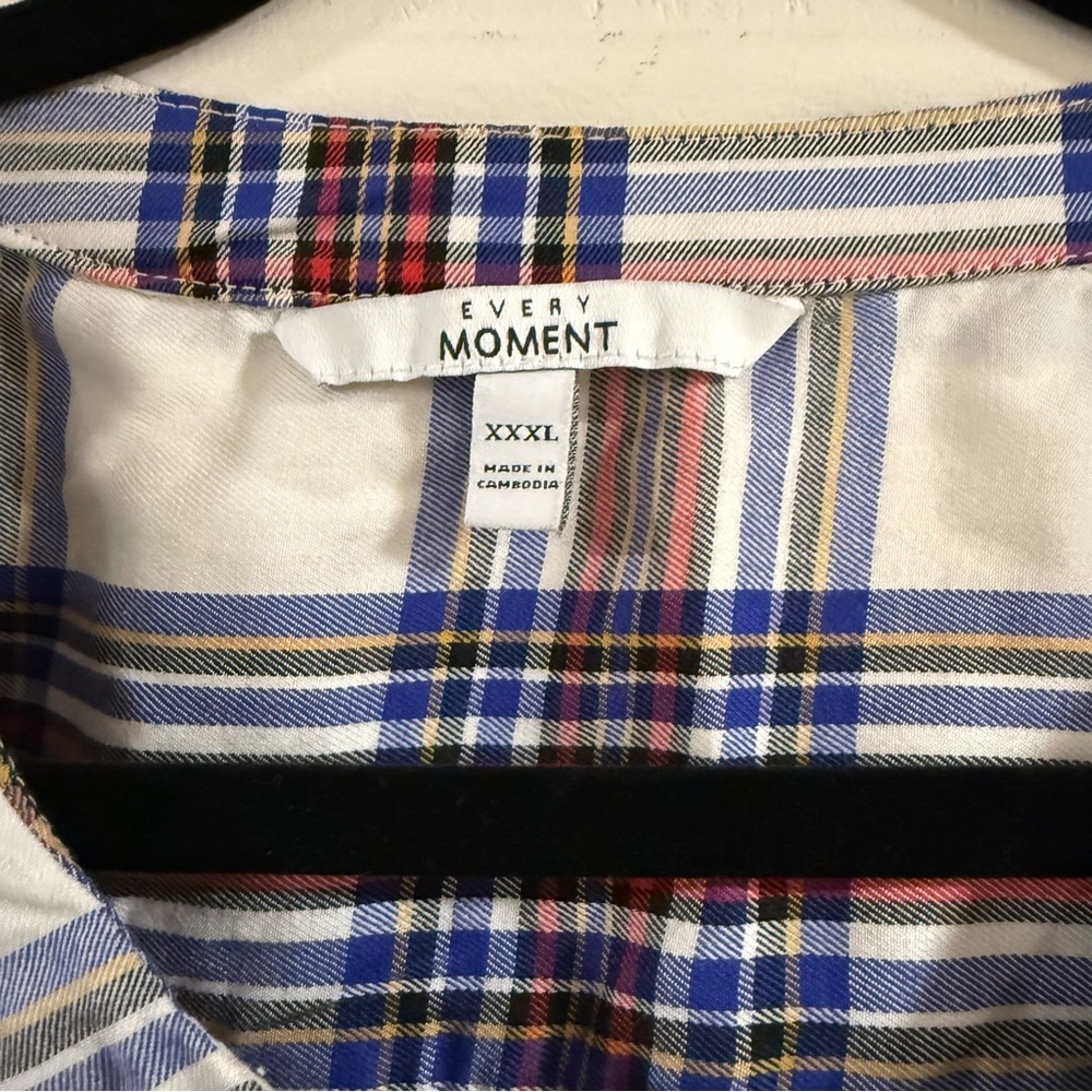 Every Moment Red Blue White Plaid Long Sleeve Popover Blouse Top - Picture 5 of 5